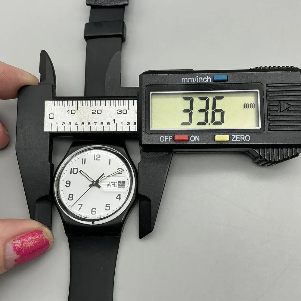 Vintage Swatch Mens Watch 34mm Once Again GB743 Black Day Date Swiss 1999